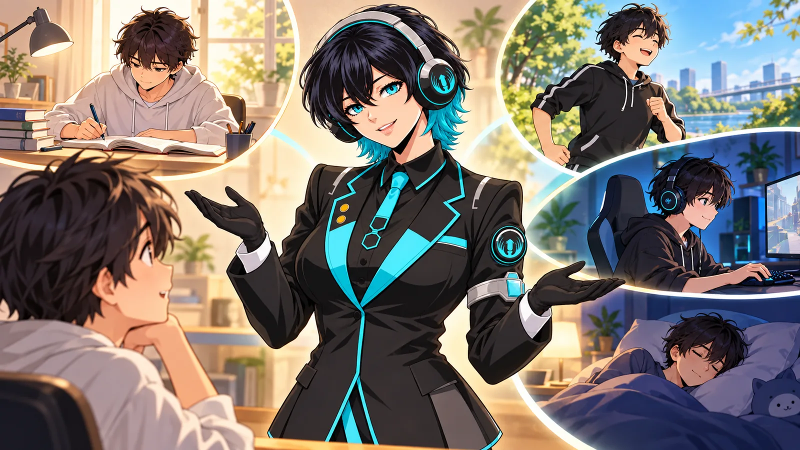 Tenkai explaining how to balance gaming with sleep, school and physical activity