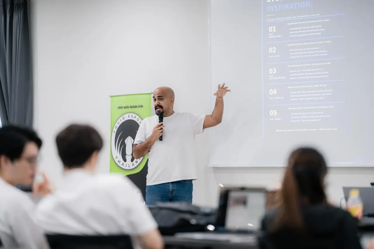 Lecturer teaching students in a university classroom