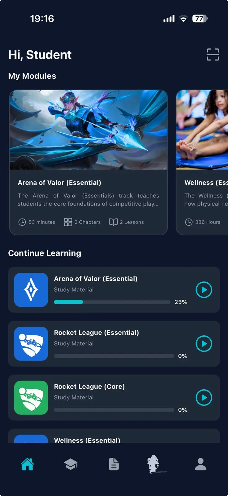 Squid Academy Mobile App interface