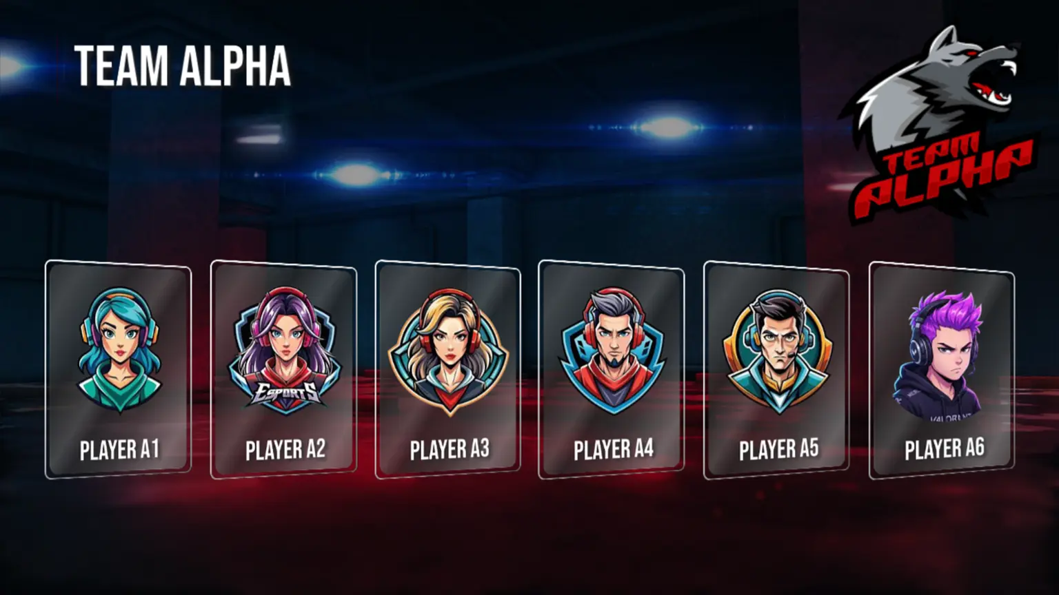 ZMS Esports Studio team roster graphic featuring players and team logo
