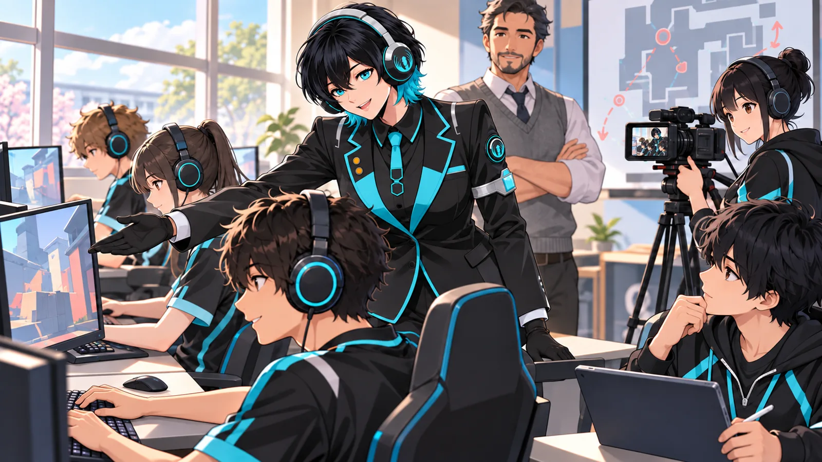 Students taking part in a supervised school VALORANT esports session with defined team roles